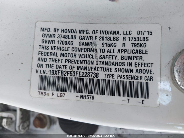 Honda Civic Lx 2015 19XFB2F53FE228738 Image 9