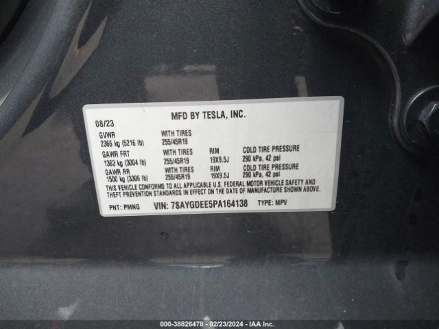 7SAYGDEE5PA164138 Tesla Model Y