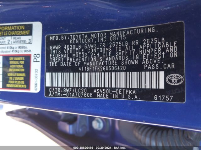 4T1BF1FK2GU506420 Toyota CAMRY XSE