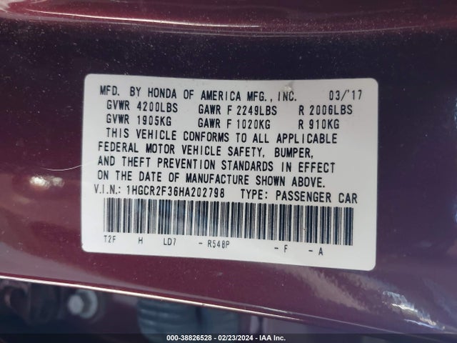 Honda ACCORD LX 2017 1HGCR2F36HA202798 Image 9