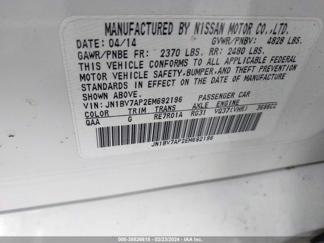 2014 INFINITI Q50 PREMIUM VIN: JN1BV7AP2EM692196