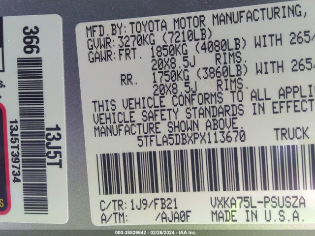 Toyota Tundra Sr5 2023 5TFLA5DBXPX113670 Image 9