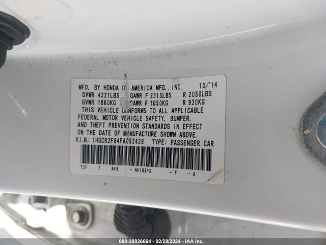 Honda Accord Ex-l 2015 1HGCR2F84FA052439 Image 9