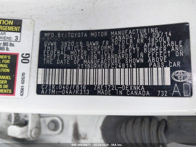 Toyota Corolla Le Plus 2015 2T1BURHE6FC248141 Image 9