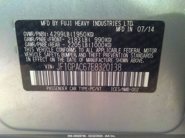 JF1GPAC67E8320138 Subaru Impreza 2.0i Premium