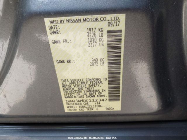 1N4AL3AP6JC112347 Nissan Altima 2.5 Sv