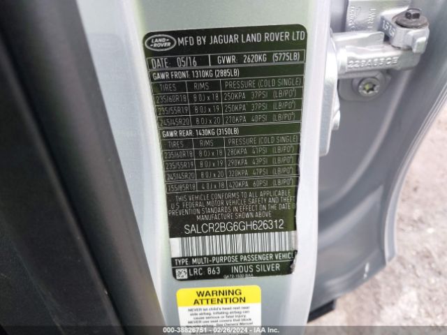 SALCR2BG6GH626312 Land Rover Discovery Sport Hse