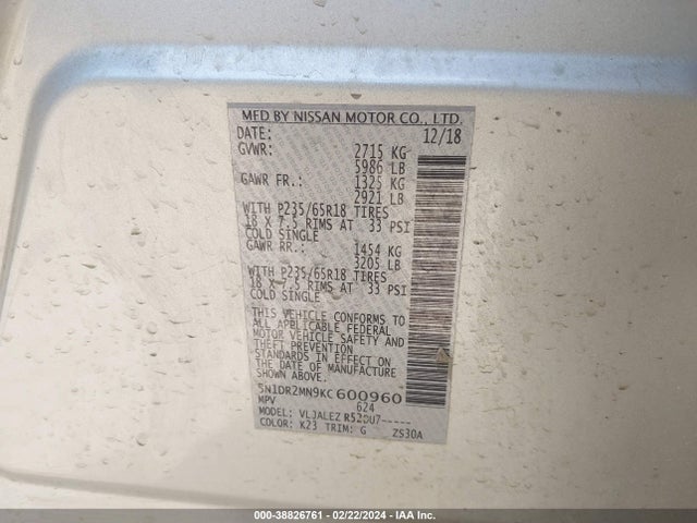 Nissan Pathfinder Sv 2019 5N1DR2MN9KC600960 Image 9