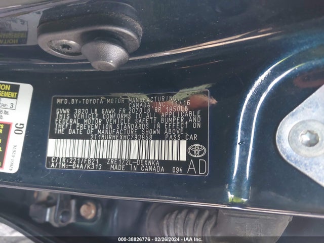 Toyota COROLLA LE 2017 2T1BURHEXHC793858 Image 9