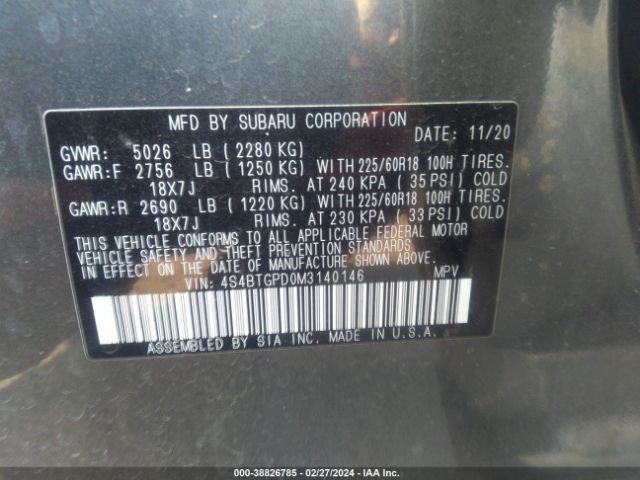 4S4BTGPD0M3140146 Subaru Outback Touring Xt