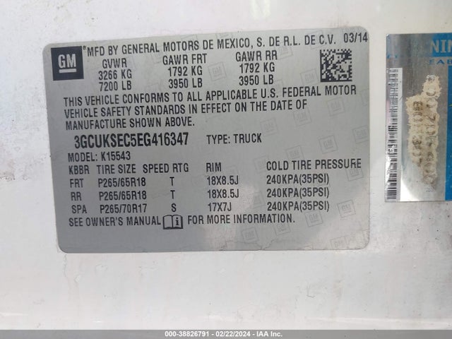 Chevrolet Silverado 1500 1lz 2014 3GCUKSEC5EG416347 Image 9