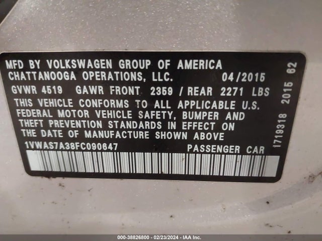 1VWAS7A38FC090647 Volkswagen Passat 1.8t Limited Edition