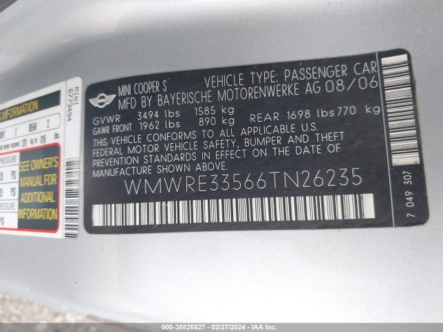 2006 MINI COOPER S WMWRE33566TN26235 Photo 8