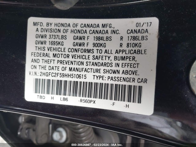 Honda Civic Lx 2017 2HGFC2F59HH510615 Image 9