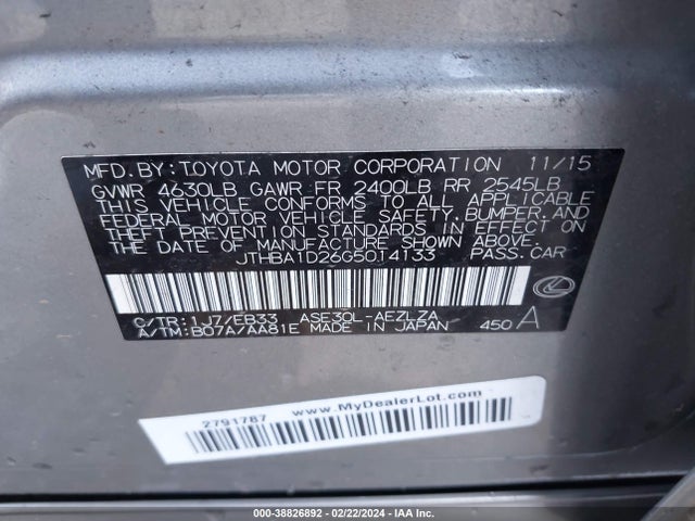 Lexus IS 200T 2016 JTHBA1D26G5014133 Image 9