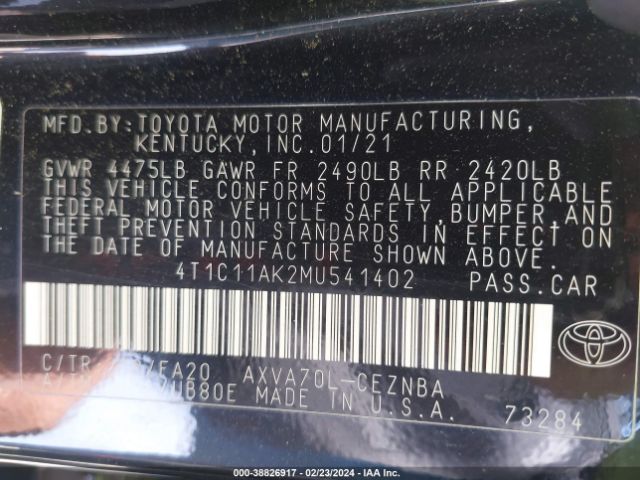 4T1C11AK2MU541402 Toyota CAMRY LE