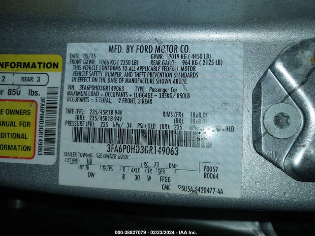 3FA6P0HD3GR149063 Ford FUSION SE
