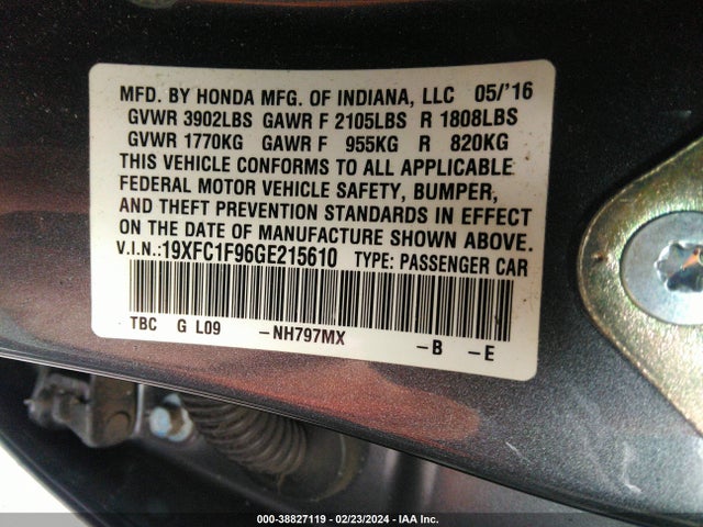 Honda Civic Touring 2016 19XFC1F96GE215610 Image 9