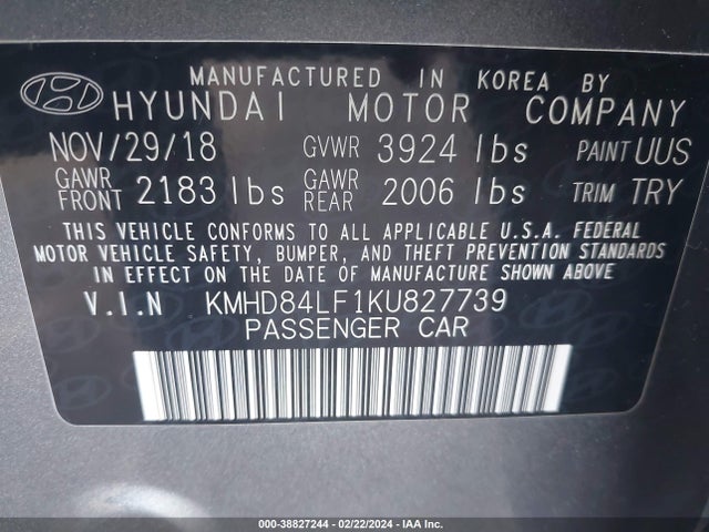 Hyundai Elantra Value Edition 2019 KMHD84LF1KU827739 Image 9