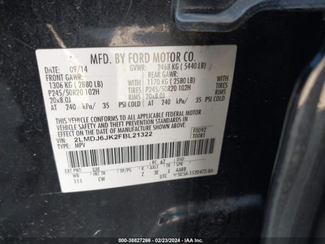 2LMDJ6JK2FBL21322 Lincoln MKX