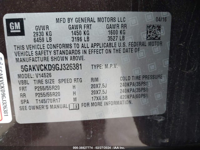 5GAKVCKD9GJ326381 Buick Enclave Premium
