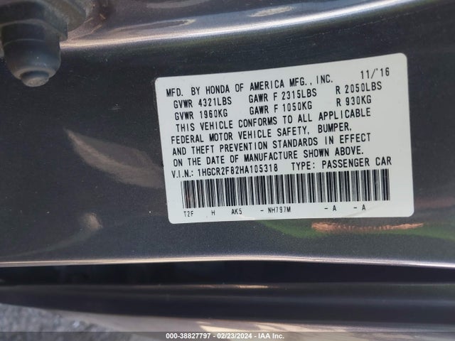 Honda Accord Ex-l 2017 1HGCR2F82HA105318 Image 9