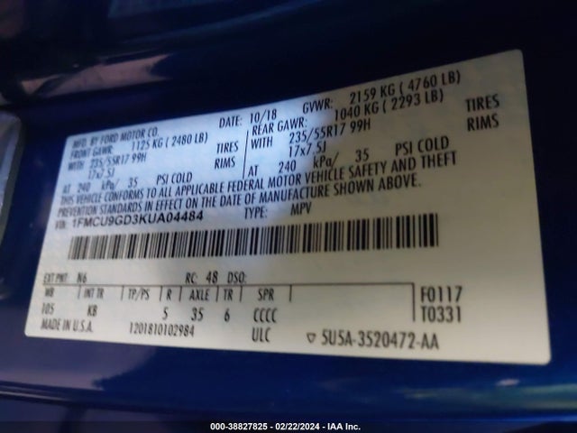 Ford ESCAPE SE 2019 1FMCU9GD3KUA04484 Image 9
