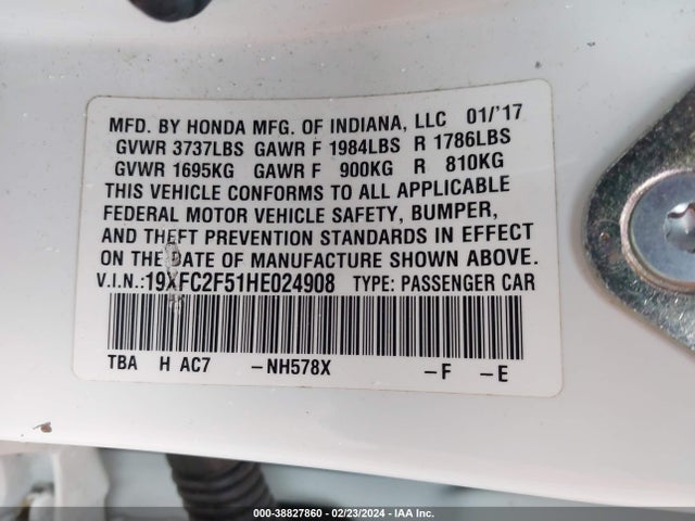 Honda Civic Lx 2017 19XFC2F51HE024908 Image 9