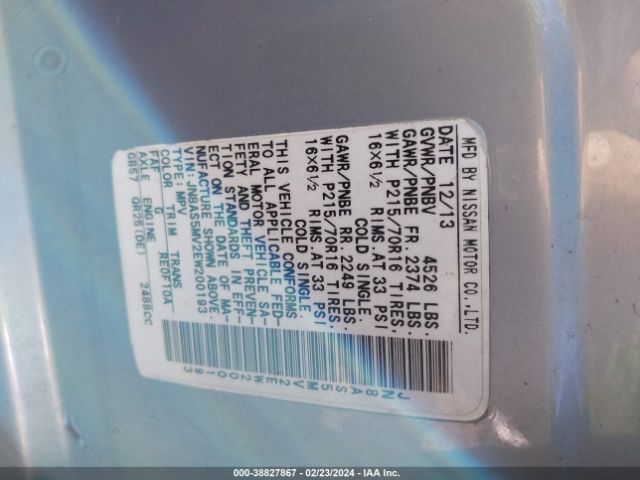 JN8AS5MV2EW200193 Nissan Rogue Select S