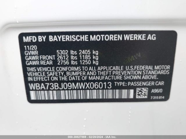 2021 BMW 5 SERIES WBA73BJ09MWX06013 Photo 8