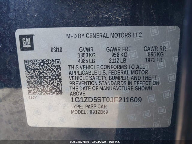 Chevrolet MALIBU LT 2018 1G1ZD5ST0JF211609 Image 9