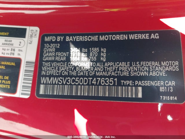 2013 MINI HARDTOP WMWSV3C50DT476351 Photo 8