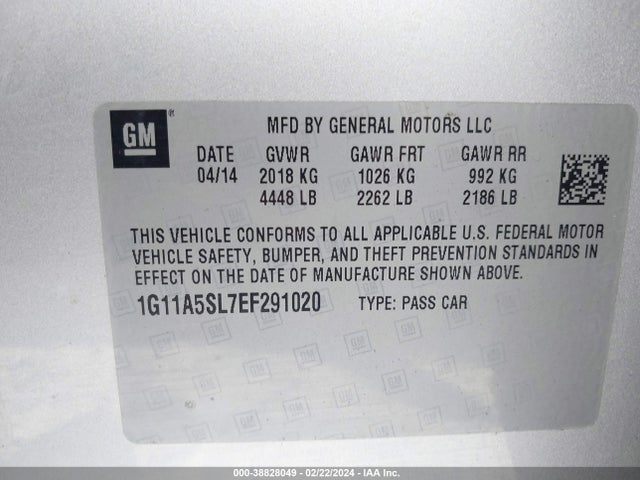 Chevrolet Malibu 1fl 2014 1G11A5SL7EF291020 Image 9
