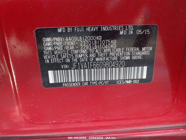 Subaru Wrx Premium 2016 JF1VA1F66G9804920 Image 9