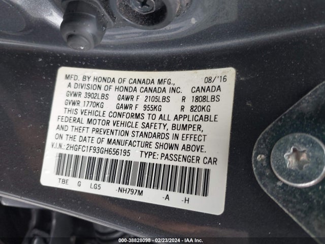 Honda Civic Touring 2016 2HGFC1F93GH656195 Image 9