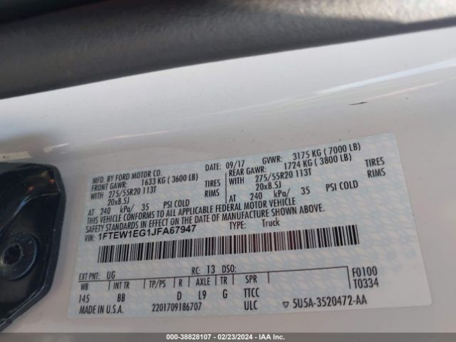 1FTEW1EG1JFA67947 Ford F-150 Platinum