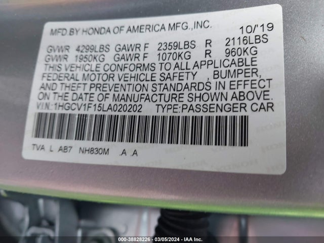 Honda ACCORD LX 2020 1HGCV1F15LA020202 Image 9