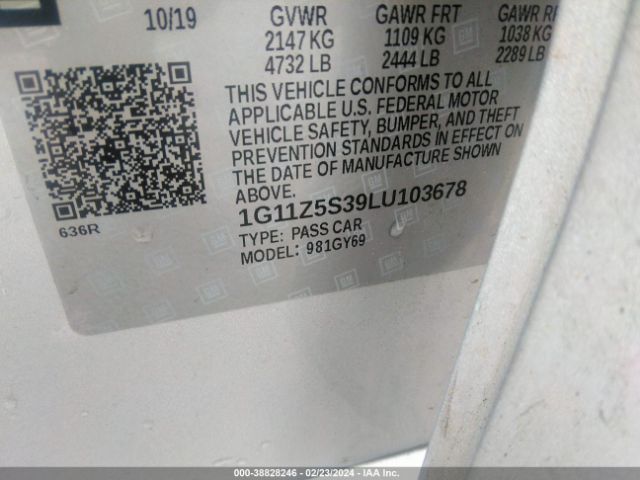 1G11Z5S39LU103678 Chevrolet Impala Fwd Lt