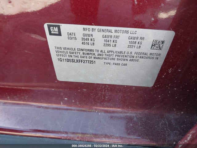 Chevrolet MALIBU 2LT 2015 1G11D5SLXFF277251 Image 9