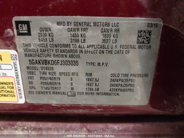 Buick Enclave Leather 2015 5GAKVBKD6FJ303035 Image 9