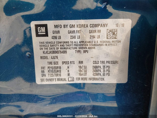 KL4CJASB0KB764009 Buick Encore Fwd Preferred