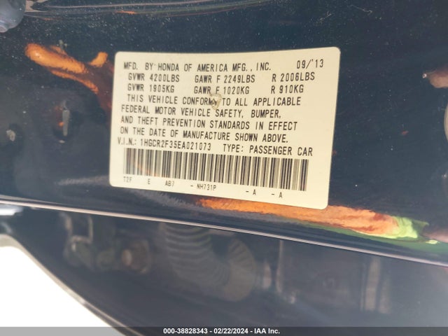 Honda ACCORD LX 2014 1HGCR2F35EA021073 Image 9