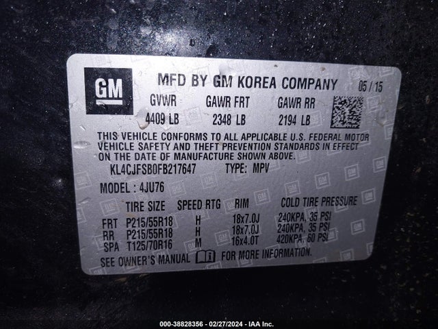 KL4CJFSB0FB217647 Buick Encore Convenience