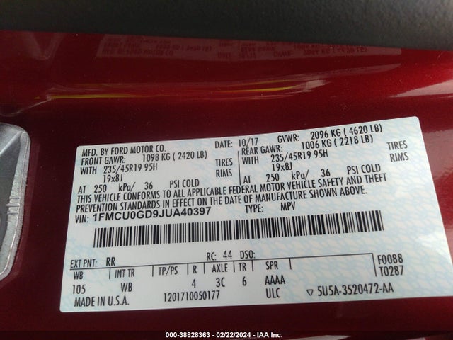 Ford ESCAPE SE 2018 1FMCU0GD9JUA40397 Image 9