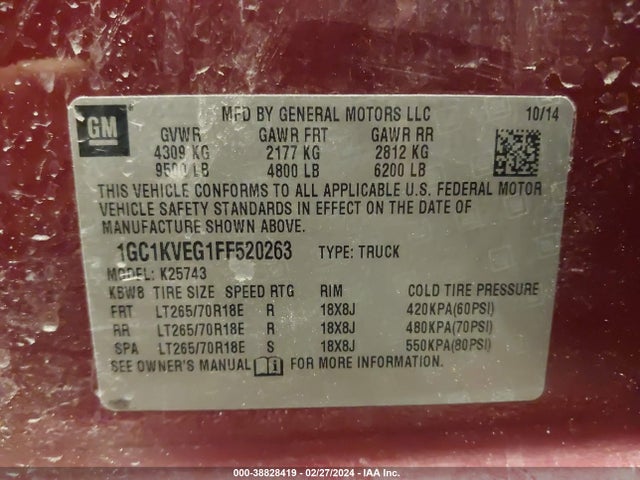 Chevrolet Silverado 2500hd Lt 2015 1GC1KVEG1FF520263 Image 9