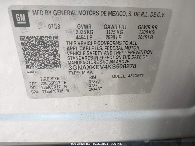 Chevrolet EQUINOX LT 2019 3GNAXKEV4KS508278 Image 9