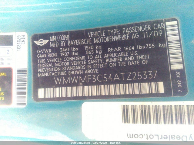 2010 MINI COOPER WMWMF3C54ATZ25337 Photo 8