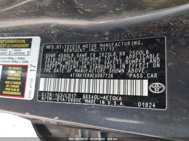 Toyota AVALON XLE 2014 4T1BK1EB8EU087726 Image 9