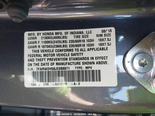 Honda CR-V EX 2018 7FARW2H58JE088871 Image 9
