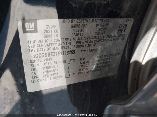 Chevrolet Colorado Lt 2015 1GCGSBE37F1118265 Image 9